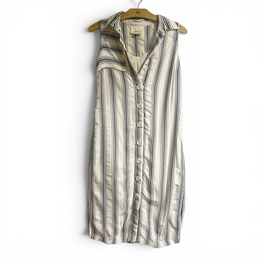 Maeve Anthropologie Esther Sleeveless Striped Shirt Dress Black White Sz 2